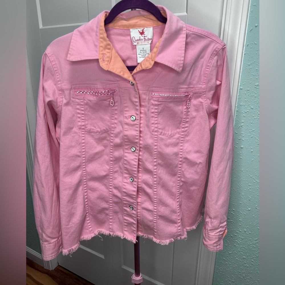 Quacker Factory Pink Rodeo Jacket with Peach Collar bling buttons Sz Small